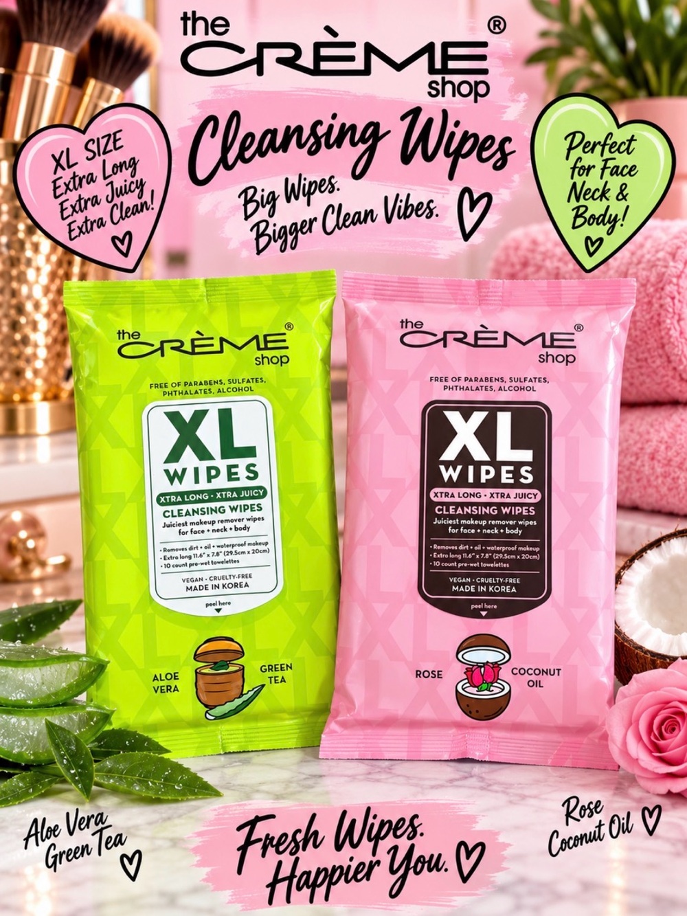 The Crème Shop XL Cleansing Wipes – 2 Pack
